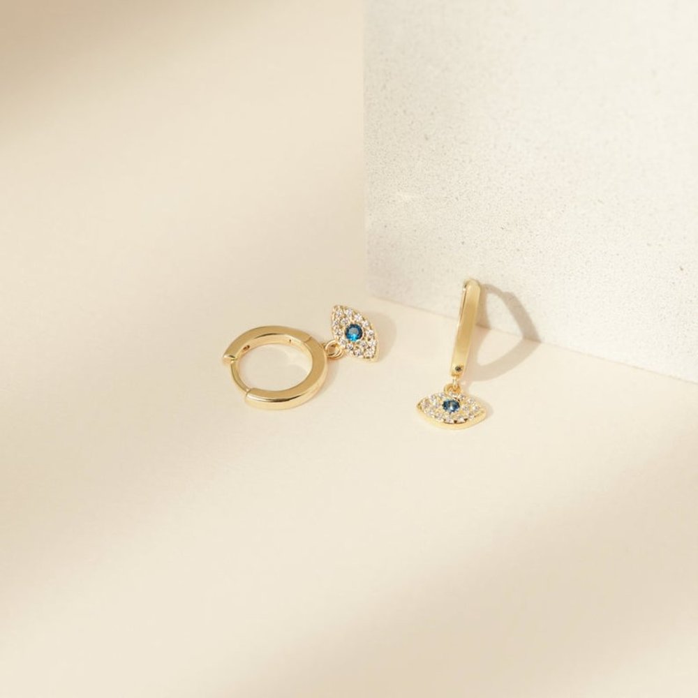 Evil Eye Jewelry , Dainty Eye Earrings - Picture 2 of 4